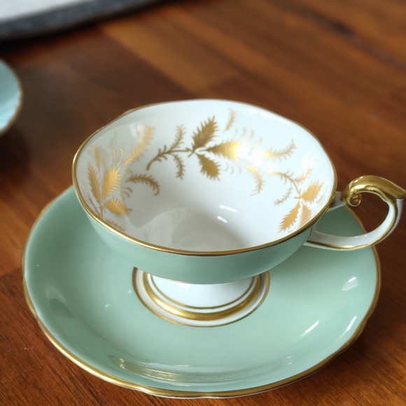 Other - Elegant Gold and Green Teacup and Saucer Set